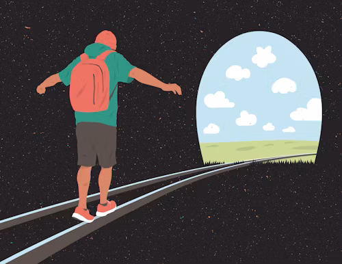 Man walking on a rail